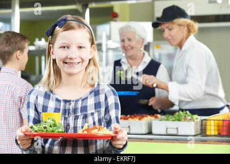 Female Pupil With Healthy Lunch In School Canteen Stock Photo