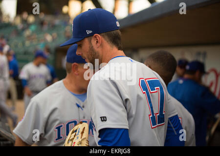 April 19, 2015: Chicago Cubs Third base Kris Bryant (17) [10177] walks back  to the dugout after striking out during a game between the San Diego Padres  and Chicago Cubs at Wrigley