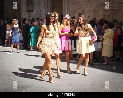 Female guest at a Spanish wedding dressed for the occasion Stock Photo