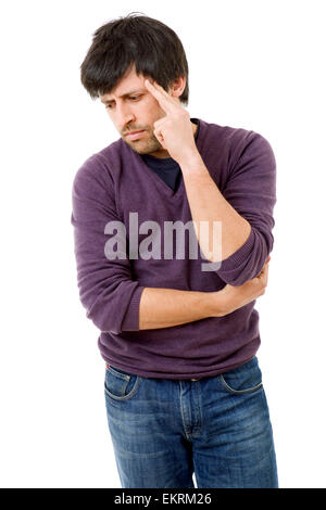 young casual man with a headache, isolated on white Stock Photo