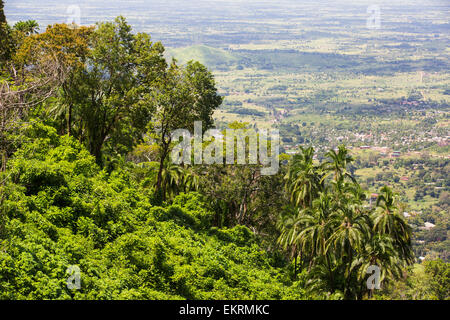 Looking down onto Zomba from the Zomba Plateau in Malawi, Africa. Stock Photo