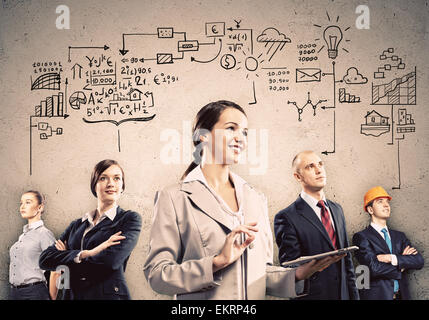 Image of young businesspeople team. Collage background Stock Photo