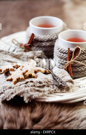 Mulled wine with gingerbread cookies Stock Photo