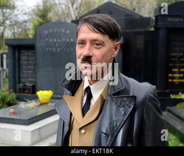 Prague, Czech Republic. 13th Apr, 2015. Shooting of the film about Czechoslovak film star Lida Baarova starts in the Olsany cemetary, Prague, Czech Republic, April 13, 2015. Pictured Pavel Kriz. The lead role in the prepared Czech film about actress Baarova, who was mistress of Nazi Germany´s Propaganda Minister Joseph Goebbels before the war, will play Slovak actress Tana Pauhofova. Austrian actor Karl Markovics will play Goebbels, while one of the most famous German actors, Gedeon Burkhard, was cast for the role of actor Gustav Froehlich, who was Baarova´s partner both on the screen and in h Stock Photo