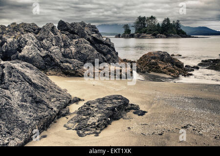 Whaler Islet With View Towards Flores Island; Vancouver Island British Columbia Canada Stock Photo