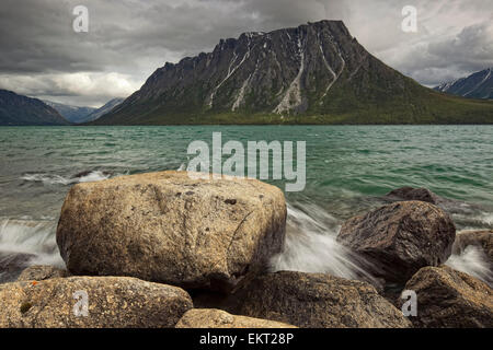 Ark Mountain with Kusawa Lake; Yukon, Canada Stock Photo