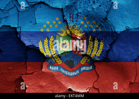 flag of Lugansk Peoples Republic painted on cracked wall Stock Photo