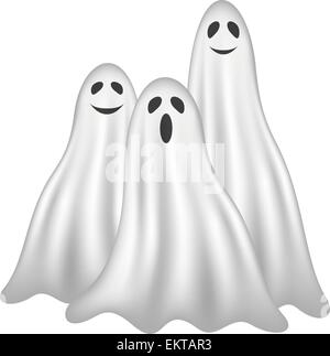 Three ghosts in white design with face Stock Vector