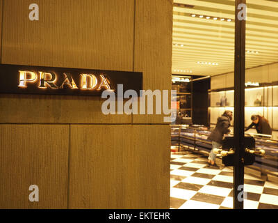 Prada Store, Via Montenapoleone street, Milan, Lombardy, Italy, Europe Stock Photo