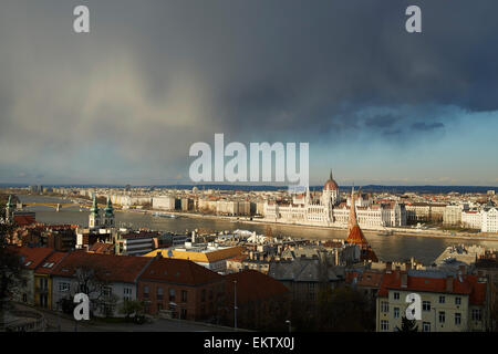 Budapest Parliament viewed from the Buda side of the Danube. Stock Photo
