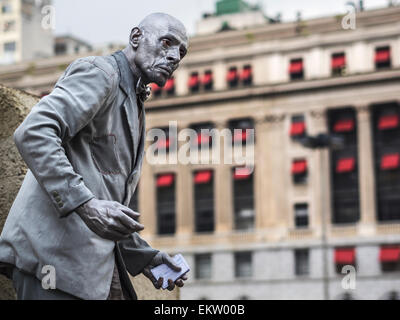 Street artist performing as living statue in downtown Sao Paulo, Brazil. Stock Photo