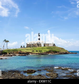 View of famous Farol da Barra Lighthouse in Salvador, Bahia, Brazil. Stock Photo