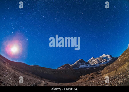 September 14, 2014 - The autumn constellations of Perseus (left), Andromeda (centre) and Pegasus (right) over the peaks of the C Stock Photo