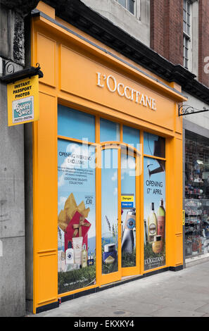 London, UK. 13th April, 2015. 'L'Occitane' shop Opening soon,  Kensington High Street, London; England; UK Credit:  Keith Erskine/Alamy Live News