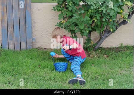 small boy on a Easter egg hunt Stock Photo