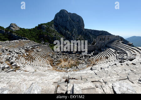 The Greek styled ancient theatre, built in the Hellenistic period and renovated during Roman era. Termessos, Southern Turkey. Th Stock Photo