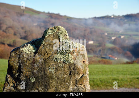 Hamlet on the green slope in Pyrenees, Pays Basque Stock Photo