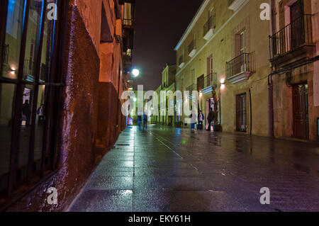 Streets of Cáceres in a rainy night Stock Photo