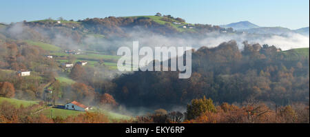 Foothills n the fog, Pays Basque Stock Photo