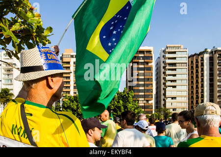 Protesters in Beira Mar Norte Avenue in the manifestation for the impeachment of Brazilian president. Stock Photo
