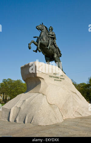 'The Bronze Horseman' - The famous monument of the Russian Tsar Peter the one in St. Petersburg. Russia. Stock Photo