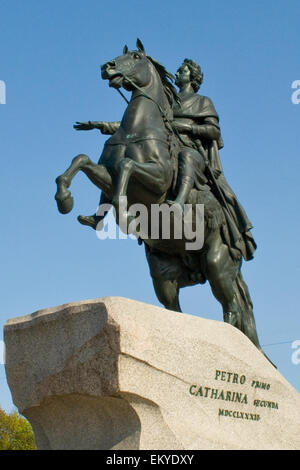 'The Bronze Horseman' - The famous monument of the Russian Tsar Peter the one in St. Petersburg. Russia. Stock Photo