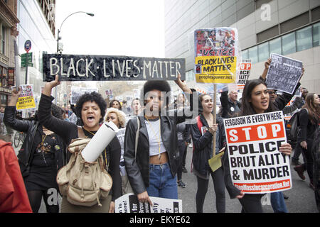 New York, New York, USA. 14th Apr, 2015. Thousands gathered in various US cities to send the message that murder by policemen of young men of color must stop now. Credit:  David Grossman/Alamy Live News Stock Photo