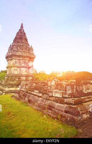 Beautiful ruin of the ancient temple of hindu temple of Prambanan, East Java Indonesia Stock Photo