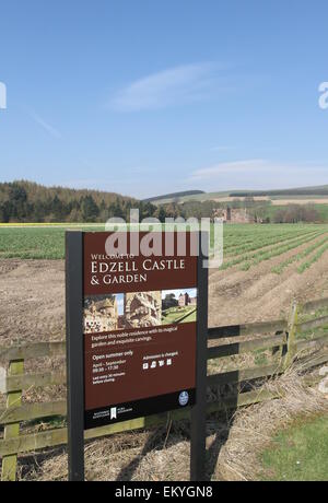 Welcome sign for Edzell Castle Scotland  April 2015 Stock Photo