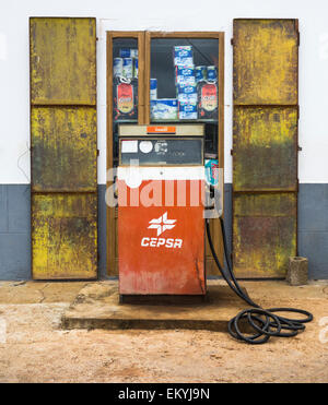 Diesel pump outside village shop and bar in mountain village on Gran Canaria, Canary Islands, Spain Stock Photo