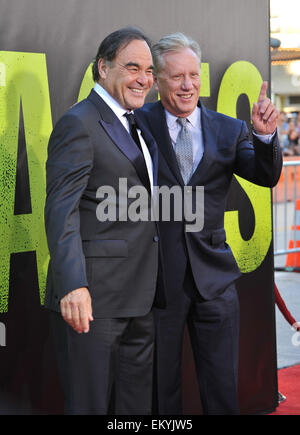 LOS ANGELES, CA - JUNE 26, 2012: Director Oliver Stone (left) & James Woods at the world premiere of Stone's new movie 'Savages' at Mann Village Theatre, Westwood. Stock Photo