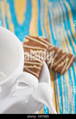 an empty coffe cup(focus on handle of cup) Stock Photo