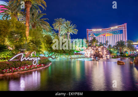 The Mirage Hotel and the artificial volcano in Las Vegas. Stock Photo