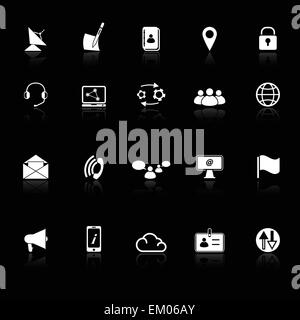 Communication icons with reflect on black background, stock vector ...