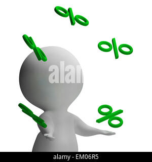 Juggling Percent Sign With 3d Man Climbing Shows Percentage Stock Photo