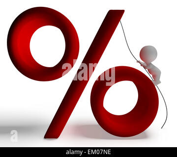 Percent Sign With 3d Man Climbing Shows Percentage Stock Photo