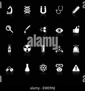 Science icons with reflect on black background, stock vector Stock Vector