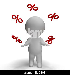 Juggling Percent Sign With 3d Man Climbing Showing Percentage Stock Photo