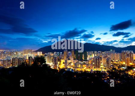 Hong Kong apartment blocks at night Stock Photo