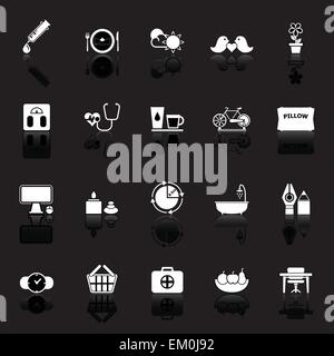 Health behavior icons with reflect on black background, stock vector Stock Vector