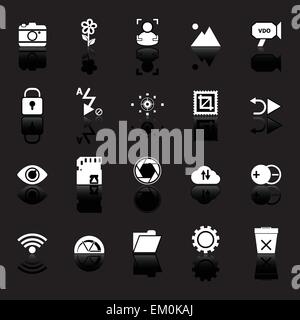 Photography sign icons with reflect on black background, stock vector Stock Vector