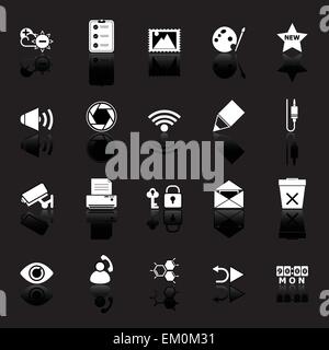 General computer screen icons with reflect on black background, stock vector Stock Vector