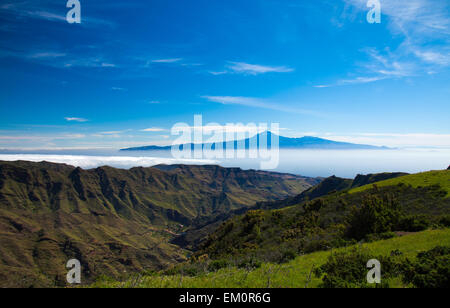 La Gomera, view towards Teide on tenerife, volcano floating on a sea of clouds