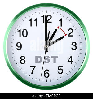 Wall clock isolated on white background. Daylight saving time Stock Photo