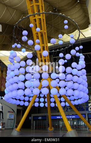 Lighting sculpture in interior of O2 arena at Greenwich Peninsular, Docklands, London, England Stock Photo