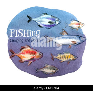 fishing vector logo design template. fresh fish or oceanarium, aquarium icon. Stock Photo