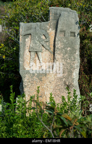 Türkei, Provinz Mersin (Icel), Silifke, Kizkalesi, Felsrelief eines bewaffneten Kriegers am Rand der Nekropole von Korykos Stock Photo