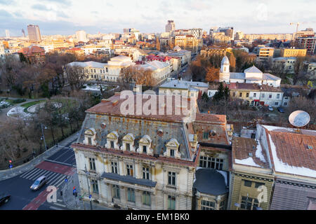 Traditional and new buildings in the Bucharest city, Romania. Stock Photo