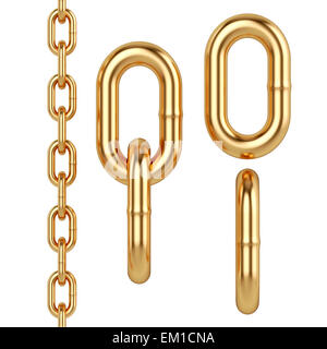 3d rendering of golden metal chain isolated on white background Stock Photo