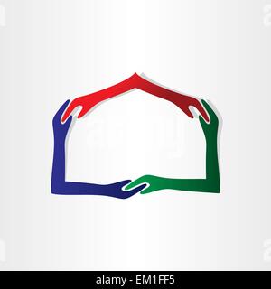 human hands house friendship real estate icon Stock Vector